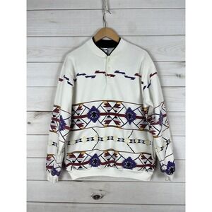 Vintage Art Unlimited AU Sweatshirt Mens Large White Aztec Southwestern 90s